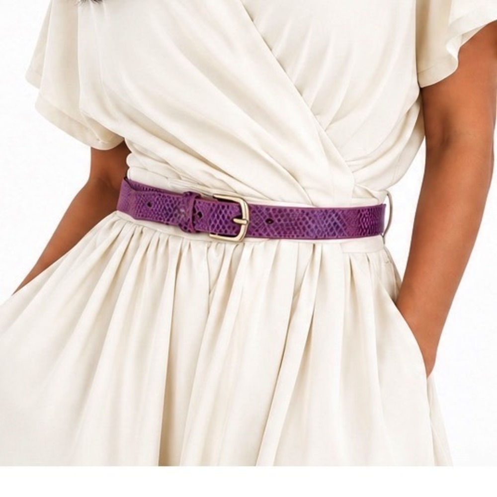Via Spiga Purple Snakeskin Embossed Italian Leather Skinny Belt VS4157 S 47-61